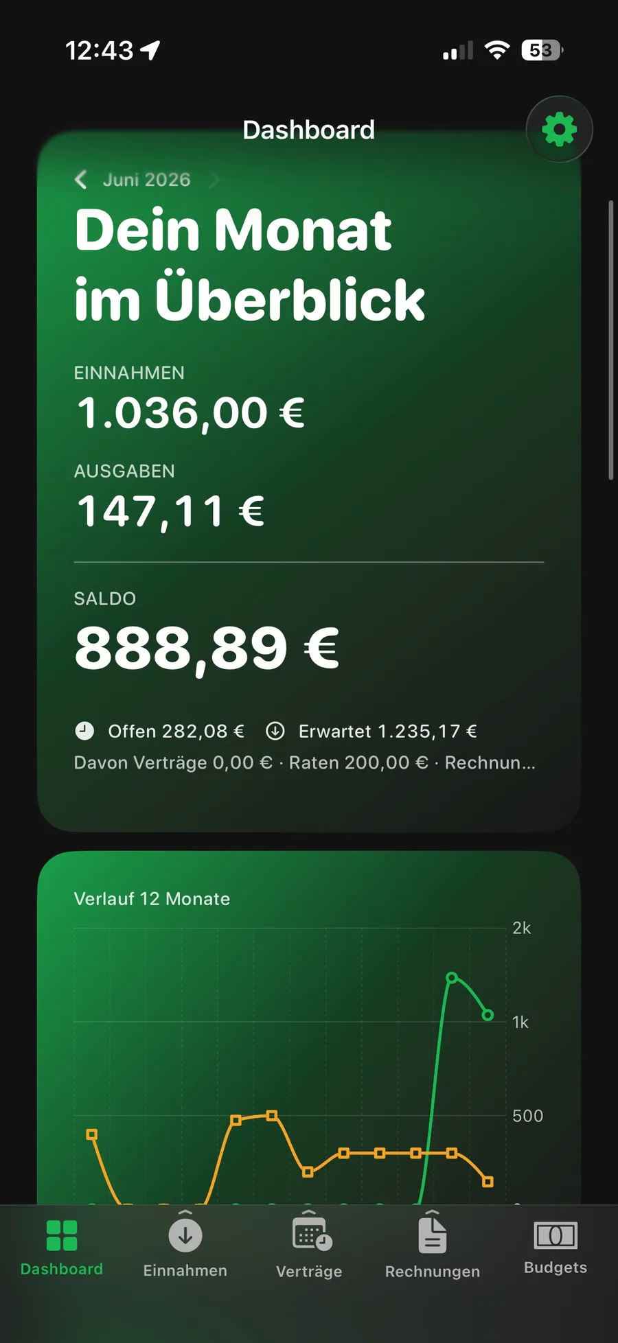 huusbook Dashboard auf dem iPhone